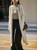 Novo Cardigã 100% Lã Outono/Inverno 2026 para Mulheres, Gola V, Longo, Solto, Estilo Relaxado, Suéter, Peça Superior de Lã Cachemir