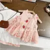 Conjunto de Colete de Renda Estilo Doce para Meninas Novo Top Estampado de Verão para Crianças e Calça Wide Leg Conjunto de Duas Peças Comércio Exterior
