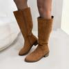 Botas de Camurça Fina de Salto Alto Grosso para Comércio Exterior Europeu e Americano para Mulheres com Zíper Lateral Botas Longas da Moda Salto Alto Wish