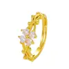 Anillo de Trébol de Cuatro Hojas Retro Europeo y Americano con Micro-incrustaciones de Zircón, Anillo de Dedo Ajustable con Envoltura de Vid de Flor Personalizado de Moda para Mujer
