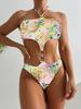 Moda Europeia e Americana 2025 Nova Joia de Metal Gola Halter Amarrar Peça Única Triângulo Sexy Biquíni de Banho de Comércio Exterior para Mulheres