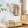 Cabide de chão, cabide de quarto, cabide de armazenamento de roupas móvel, estilo luxo leve, para uso doméstico, varal interno com cesto de armazenamento