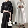 Vestido 2024 Xia Xin Manga Lanterna Estilo Japonês e Coreano Solto Zíper no Peito Longo Linha A Manga Curta