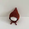 Otoño e Invierno Nuevo Bebé Gorro de Punto con Orejas de Caqui Orejas Cuadros Lindas Atado de Cinta Gorro Cálido de Lana para Bebé