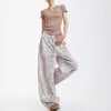 Calça casual de cintura elástica com estampa de leopardo, estilo retrô americano, para homens e mulheres, novo estilo de outono, solta e versátil, com bom caimento, calça wide leg de comprimento total