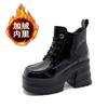 Sapatos Loafer de Solado Grosso para Mulheres 2026 Inverno Novo Estilo Forrados com Lã Quentes Versáteis Aumentadores de Altura Estilo Britânico Sapatos de Couro Sapatos de Cano Alto de Algodão