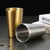 Caneca de Cerveja Coreana de Aço Inoxidável 304 de Parede Dupla Anti-Escaldante Corpo Reto Copo de Água Comercial Dourado Copo de Café para Churrasco