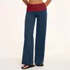 Pantalones de suministro exclusivo transfronterizo color contrastante cintura doblada pierna ancha holgada pantalones deportivos para correr al aire libre pantalones de pierna ancha mujer 2585