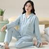 Pijama de Maternidade com Bojos de Amamentação, Roupa de Confinamento, Algodão Puro, Gravidez de Primavera e Outono, Pós-parto, Amamentação, Roupa de Casa, Conjunto Confortável