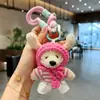 Chaveiro de Pelúcia Coelho com Top Listrado Criativo Boneca de Headgear Desenho Animado Pingente de Bolsa Coelho Pequeno
