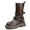 Botas de Suela Gruesa Maillard para Mujer Otoño 2025 Nuevas Botas de Moda Estilo Británico Retro Botas Marrones de Media Caña de Dos Usos