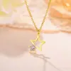 Collar Colgante Corazón Rodeado Estrella Corazón con Incrustaciones de Diamante Acero Inoxidable 304