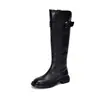 Botas de Tacón Medio de Piel Genuina de Alta Calidad para Mujer, Nuevas 2025 Versátiles Botas de Caballero de Cuero Genuino Hasta la Rodilla