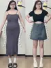 Nueva Falda de Mezclilla con Figura de Pera de Principios de Otoño para Mujer Talla Grande Chica Gordita Cintura Alta Adelgazante Cubre Cadera Cadera Falda Línea A