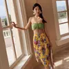 Nuevo Top de Tubo Sexy Estilo Vacacional Nicho Floral Traje Moda de Playa Ajustado sin Espalda Lujo Ligero Chica Caliente Traje de Baño