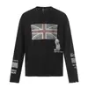Camiseta básica masculina casual, solta, moderna, com gola redonda e estampa de bandeira estilo britânico, camiseta masculina de algodão waffle de manga longa