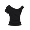 Pure Lust Sexy Sexy Camiseta de Manga Corta con Un Hombro Descubierto para Mujer Verano Nuevo Look Adelgazante Top Asimétrico con Hombro Descubierto