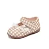 Zapatos pequeños de cuero para bebé niña, encaje de cuadros, dulces y lindos, estilo princesa, zapatos de punta cuadrada, zapatos de suela blanda, zapatos de muñeca, zapatos para los primeros pasos