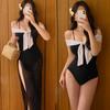 2025 Nuevo Verano Estilo Coreano Lazo Conservador Una Pieza Sexy Chica Caliente Pecho Pequeño Tirantes Hombros Descubiertos Traje de Baño