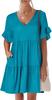Comercio Exterior Transfronterizo Europa y América Amazon Vestido de Verano para Mujer con Cuello en V, Manga Corta con Volantes, Forma A, Bolsillo Grande, Ocio, Playa