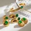Brincos com pingente oval suave de ágata verde redondo e pedra natural de ouro 18k com design silencioso e sofisticado, joias femininas
