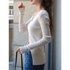 Outono Novo Estilo Coreano Elegante Decote V Tricot Expondo o Umbigo Elástico Justo Slim Casual Top para Mulheres