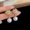Pendientes de Perla con Borla de Circonita Aguja de Plata Multiusos, Pendientes de Moda y Versátiles con un Toque de Lujo Ligero y de Alta Gama para Mujer