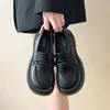 Mocasines estilo universitario para mujer, tacón grueso, zapatos de una sola pieza, versátiles 2026, suela gruesa, slip-on, zapatos pequeños de cuero, para persona perezosa, nuevo de otoño, negro