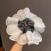 Scrunchie Floral Bordado Patchwork Emagrecedor de Rosto de Aba Larga Extra Grande Estilo Universitário Coreano Cinza Elástico para Prender o Cabelo