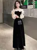 Vestido de Noite de Um Ombro Banquete Preto Elegante de Alta Qualidade Nicho Socialite Franzido Apresentador Fenda Saia Longa