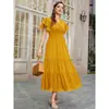 Elegante Vestido Acampanado con Mangas de Murciélago para Mujer, Vestido Casual de Color Sólido con Cuello en V, Otoño, Fábrica de Origen Transfronteriza