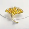 Broche de Ginkgo con Diamantes Completos para Mujer, Pin de Solapa de Lujo de Alta Gama, Accesorio de Ropa, Hebilla de Cinturón, Broche, Ramillete de Alta Gama
