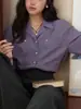 Camisa de Manga Larga Suelta con Cuello Cubano de Tencel Estilo Retro Francés Soligther para Mujer Nueva de Primavera Top Suelto para Mujer