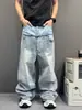 Jeans de Mezclilla Azules Azul Claro Retro Americano Lavado Desgastado Falsos de Dos Piezas Parches Dobladillo Crudo Pantalones Casuales para Hombre de Largo Completo