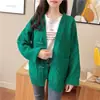 Cardigan de Punto Grueso Estilo Coreano Otoño e Invierno Nuevo Color Sólido Holgado Viento Perezoso Suéter Trenzado Abrigo para Mujer
