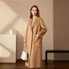 Bata Clásica Shenghong con Patrón de Ondas de Agua Estilo Adelgazante Elegante para Mujer Abrigo de Lana Cachemira Otoño Invierno Chaqueta de Lana