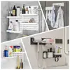 Tablero perforado sin taladro Botella personalizada de spray de limpieza para baño y fragancia Cepillo de mango largo Estante de almacenamiento para montaje en pared