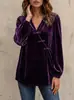 Tienda Independiente de Amazon Otoño 2026 Nueva Moda Casual para Mujer Europea y Americana Top de Terciopelo con Mangas Largas y Cuello en V