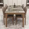 Juego de mesa de comedor y sillas de pizarra estilo italiano, mesa de comedor moderna para uso doméstico, todo madera maciza, tamaño pequeño, lujo ligero, mesa de comedor rectangular estilo occidental
