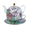 Conjunto de Bule e Xícara de Chá e Café em Porcelana Britânica para Uma Pessoa, Bule Conveniente e Xícara Única, Conjunto de Chá Floral, Presente Casual
