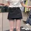 Saia de Terno Falso de Duas Peças Moda Coreana para Mulheres, Nova Outono Vintage Versátil Zíper Lateral Bodycon Saia Calça