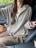 Jaqueta Capuz Zíper Duplo Escovado Retrô Feminina Primavera Outono Solta Preguiçosa Top Macio Confortável Moletom Cardigan Casual