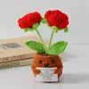 Flor de Tricô de Energia Positiva Transfronteiriça Planta em Vaso Produto Acabado Fio de Lã Flor de Simulação Ornamento de Mesa Boneca de Cartão de Mão