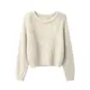 AMV~Suéter de Tricô Escovado com Mistura de Lã Feminino Outono Inverno Solto Ombro Caído Macio Grudando Tricô Multicor Pulôver Top