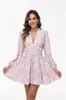 En Stock 2023 Primavera Europea y Americana Nueva Moda Femenina Estilo de Comercio Exterior Vestido Corto Estampado Dulce y Elegante con Cuello en V y Encaje
