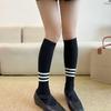 Calcetines de Otoño e Invierno para Mujer, Calcetines de Tubo Largo Estilo Coreano, Calcetines hasta la Media Pierna Rayados Color Café, Calcetines de Algodón Puro para Mujer al Mayoreo