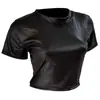2025 Europa y Estados Unidos comercio exterior mujer cara brillante camiseta ajustada primavera y verano nuevo cara brillante chaqueta de cuero patentado suministro transfronterizo ahora h