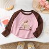 Ropa de Otoño para Niñas Estilo Coreano, Camiseta Dulce de Dibujos Animados para Bebé, Camiseta de Manga Larga para Debajo, Nuevo Adorno de Encaje, Camiseta de Color Contrastante