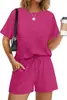 E-commerce Transfronteiriço Amazon 2026 Nova Moda Feminina Casual Gola Redonda Solta Camiseta Shorts com Cintura Elástica Roupa para Casa