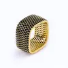 Anel Quadrado Largo de Luxo Leve Totalmente Cravejado com Diamante Novo para Mulheres Anel de Casal Banhado a Ouro Prata Inlaid com Zircônia Anel da Moda
